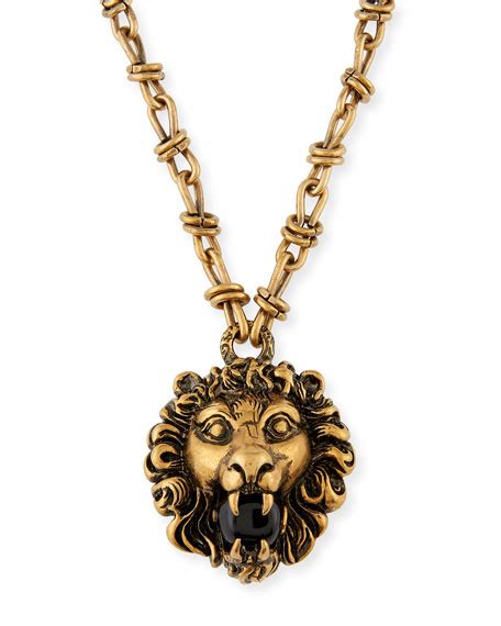 gucci white gold lion head necklace|gucci lion necklace for sale.